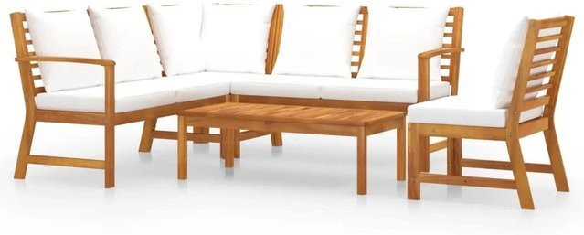 vidaXL 5-tlg Garten-Lounge-Set Modell 4 aus Akazienholz in Creme mit wetterfesten Auflagen - Bild 1