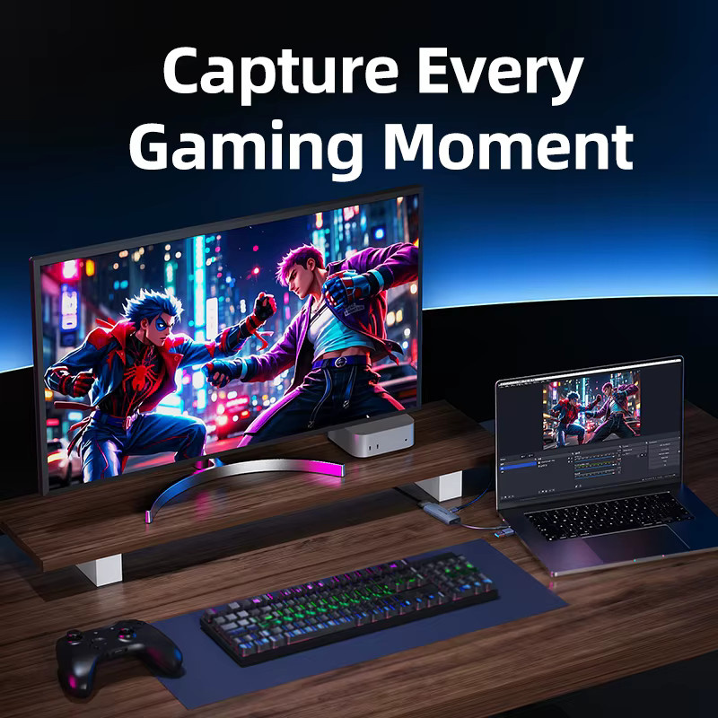 CABLETIME 4K UHD Video Capture Card mit USB-C und PD 100W in Silber für PC-Gaming und Live-Streaming - Bild 4