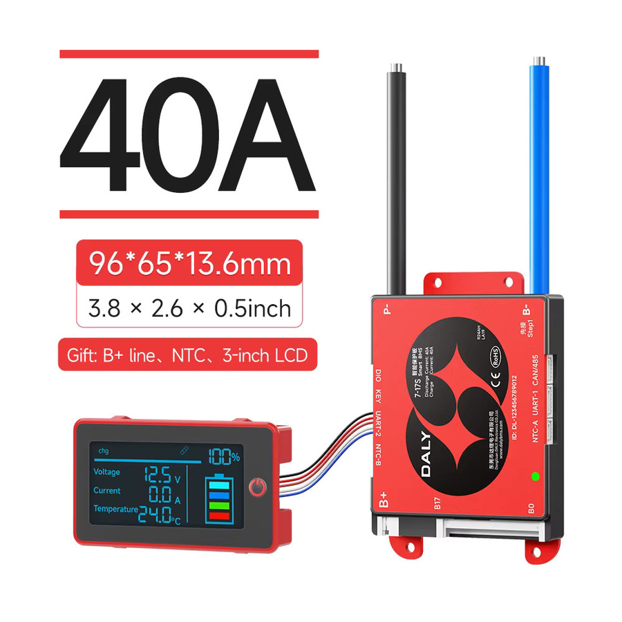 Daly Smart BMS mit 3-Zoll-LCD-Bildschirm für LiFePO4 und Li-Ionen-Batterien, Bluetooth, RS485 und CANBUS, Farbe: Rot - Bild 6
