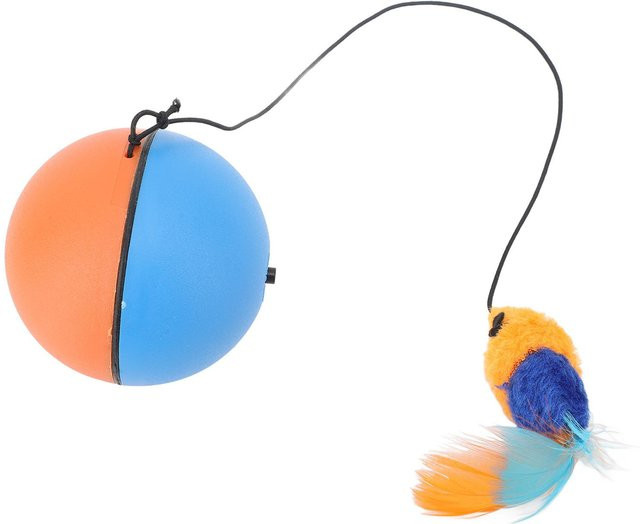 Neoglint Automatischer Beweglicher Ball mit Plüschfederanhänger, Katzenspielzeug, Blau Gray - Bild 1