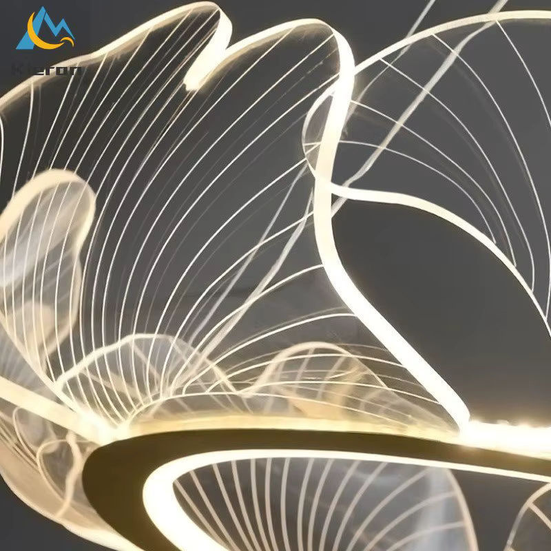 Lava Corki Nordic LED Acryl Kronleuchter im Lotus Blatt Design mit Tricolor Light in Gold/Messing und Weiß für Wohnzimmer, Esszimmer, Schlafzimmer oder Studie - Bild 4