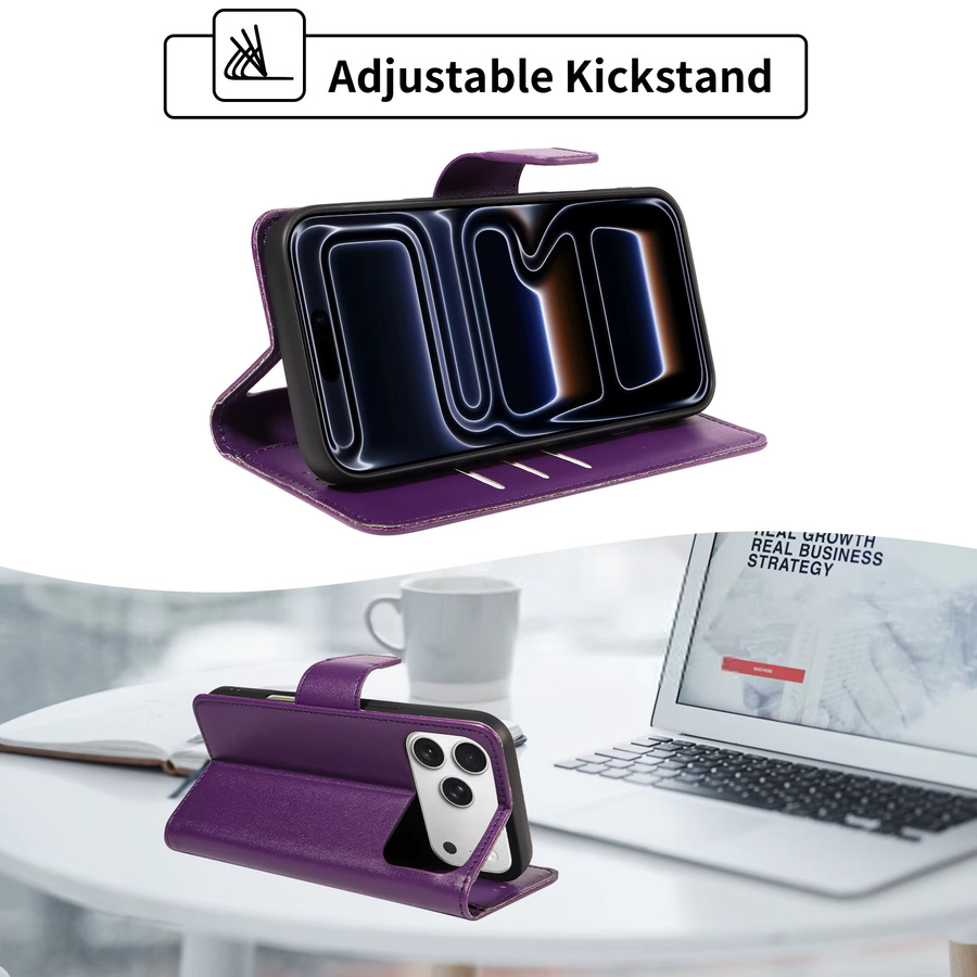 Leder-Handyhülle für Samsung Galaxy M36 M16 F16 F36 S25FE S26 PRO Edge Ultra Plus A07 A17 mit Kartenhalter und Ständer in Braun und Lila - Bild 3