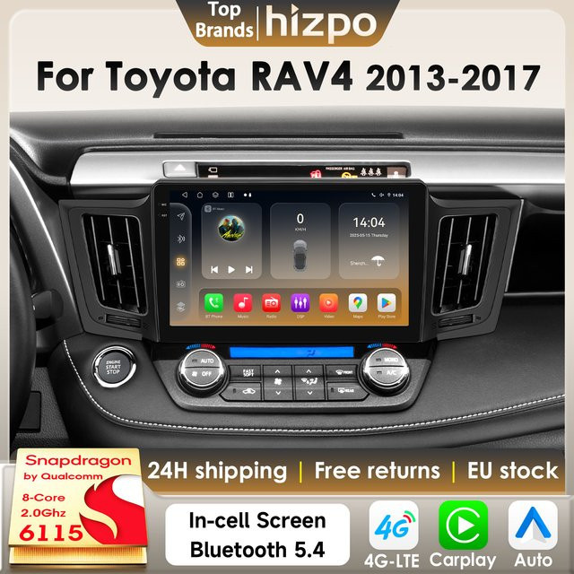 Hizpo Intelligentes Autoradio für Toyota RAV4 2013-2017 mit Android 14, Qualcomm Snapdragon 6115, 8GB RAM, 128GB ROM, AI CarPlay, GPS, 4G, Bluetooth 5.4, Schwarz - Bild 1