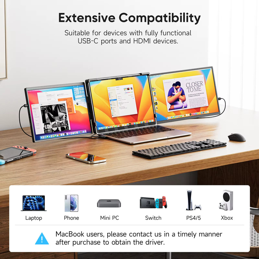 Dopesplay Dual-Screen-Extender 14,1 Zoll Tragbarer Monitor FHD 1200P IPS Zweites Display für Laptop und Mac in Schwarz - Bild 4