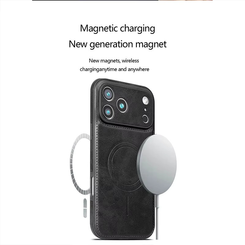 Magnetische Leder-Handyhülle für iPhone 12 bis 17 Pro Max und Plus in Weiß mit Wireless Charging Unterstützung - Bild 5