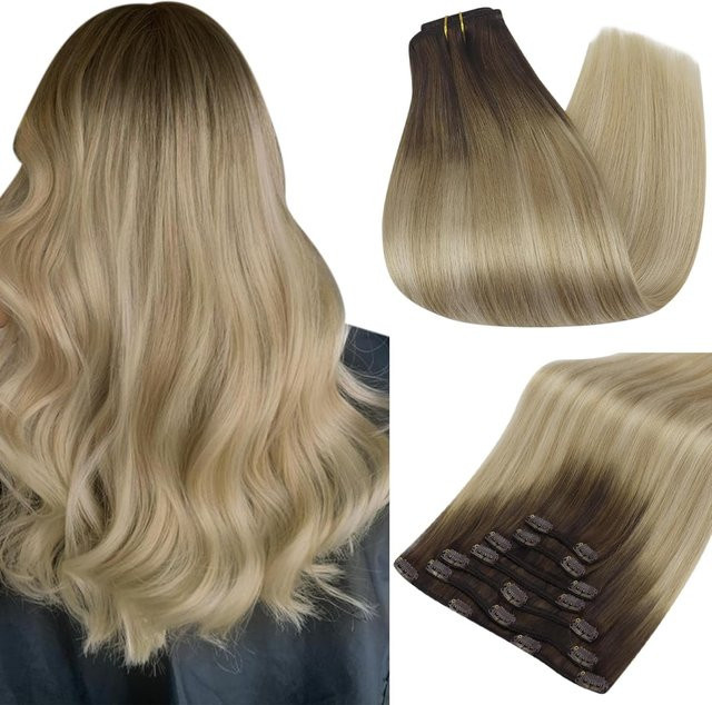 Full Shine Clip-in-Haarverlängerungen Remy-Echthaar, Balayage, 120 g - Bild 1