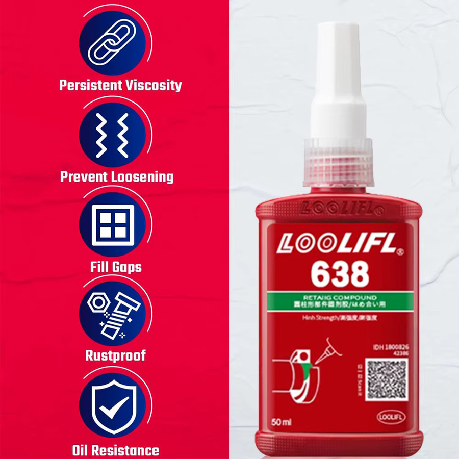 LOOLIFL 638 Zylindrischer Haltekleber, Hochfester und Hochtemperaturbeständiger Klebstoff, Grün, 50 ml - Bild 4