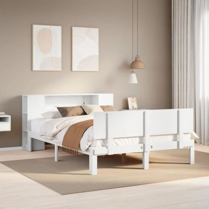Massivholzbett mit Regal aus Kiefer in Weiß von Vidaxl, B/T/H: 135 x 190 x 82 cm - Bild 1