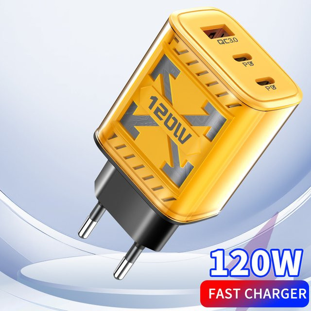 MAEBOXY 120W USB-C Schnellladegerät Typ C Netzteil in Gelb für Samsung, Huawei, Xiaomi, iPhone und OnePlus - Bild 1