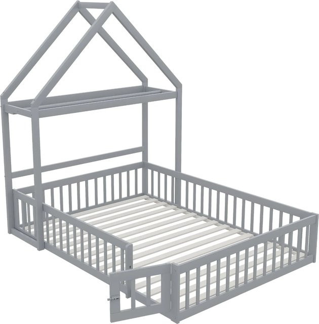 Merax Kinderbett aus Massivholz mit Stauraum in Grau, B/T/H: 140 x 200 x 198 cm - Bild 1