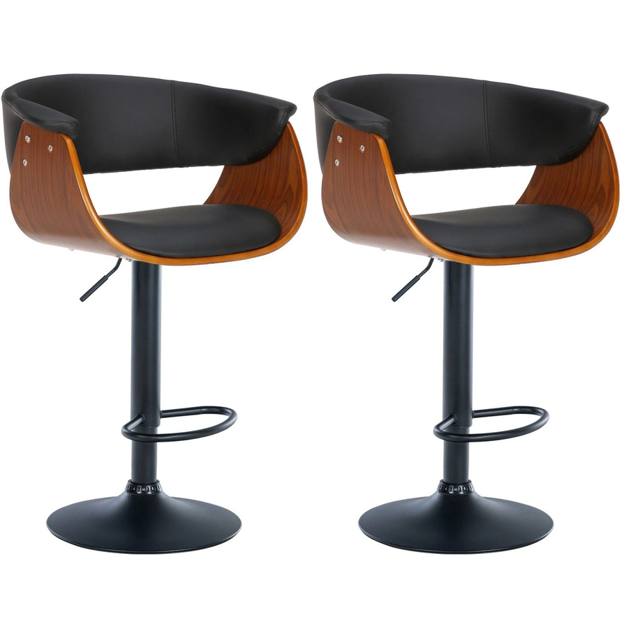 DELUKE 2er Set Barhocker BAKOT aus Kunstleder in Walnuss und Schwarz, höhenverstellbare Barstühle mit Lehne und 360 Grad Drehbarkeit, B/T/H: 60 x 51 x 90 cm - Bild 2