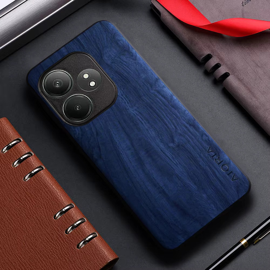Lederhülle mit Bambus-Holzmuster für Realme GT Neo 6 SE, Neo 5, 3T und 2T Pro 5G in Schwarz und Multicolour - Bild 1
