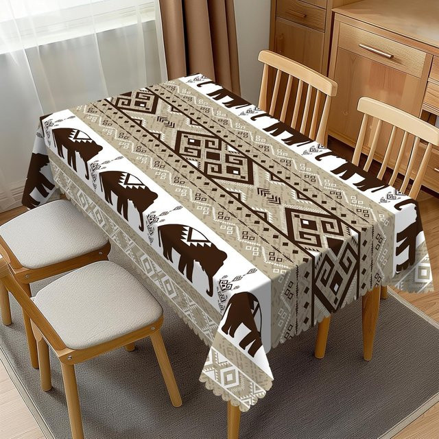 JMG Household Supplies Rechteckige Tischdecke mit Afrikanischem Stammes-Design und braunen Elefanten-Totems, B/L: 140 x 180 cm - Bild 1