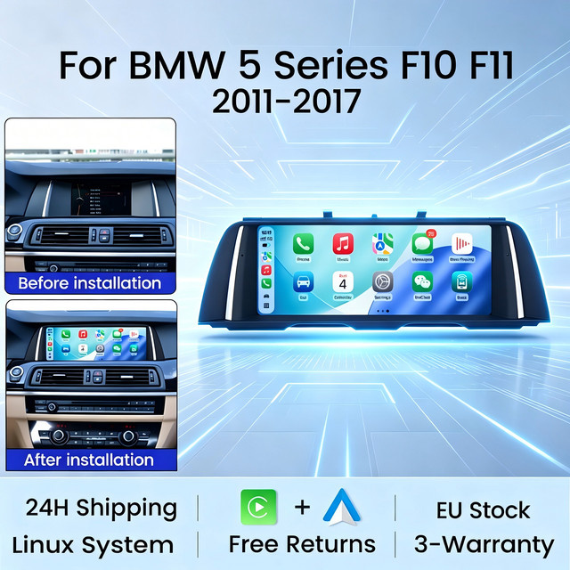 MEKEDE Android Auto Multimedia-Player für BMW 5er F10 F11 CIC NBT mit 10,25 Zoll Display, Wireless CarPlay, Bluetooth und WiFi, Schwarz - Bild 1