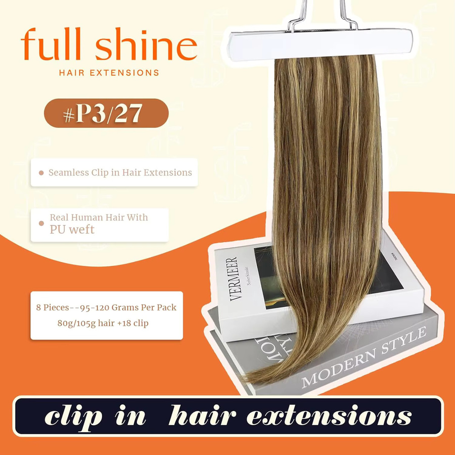 Full Shine Clip-in-Haarverlängerungen, Remy-Echthaar, blonde Hautschuss - Bild 2
