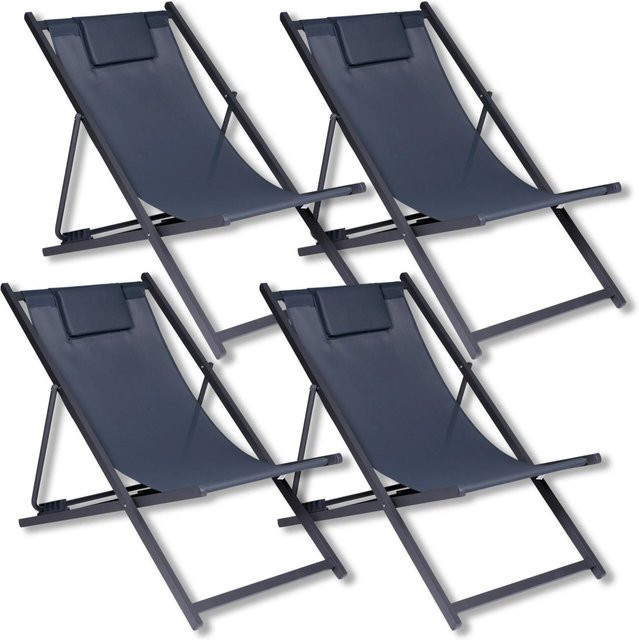 4er Set FIFITARA Liegestühle aus Metall klappbar in Anthrazit mit 4-stufiger Rückenlehnenverstellung für Garten und Terrasse - Bild 1