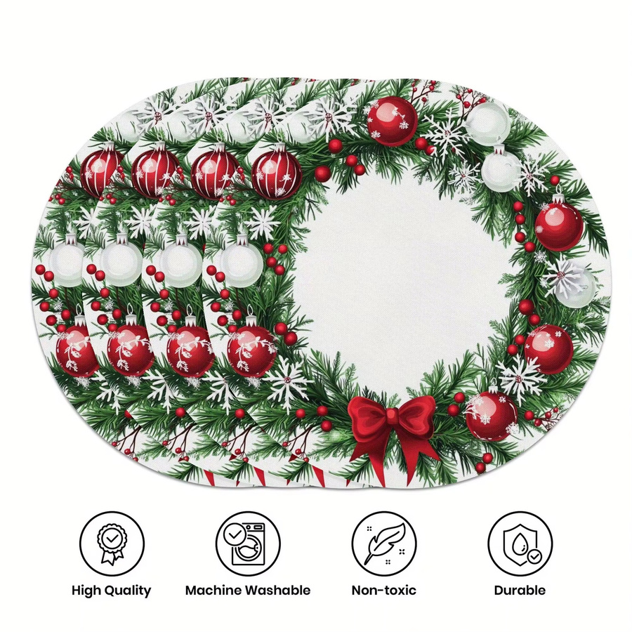 VIKAMA 4-teiliges Tischset mit weihnachtlichem Tannenzapfen-Beeren- und Schneeflockenmuster, wasserdicht und wärmeisolierend, Multicolor, Breite: 38 cm - Bild 3