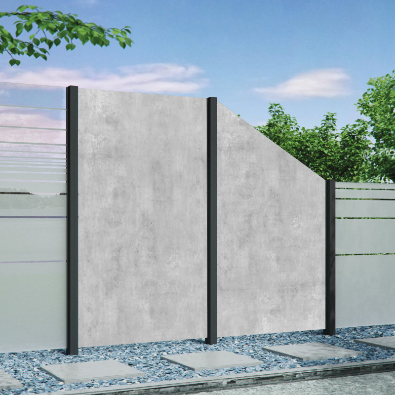 Sichtschutzzaun VETRO von T&J in Grau mit Dekor Beton Motivdruck aus Glas - Bild 1