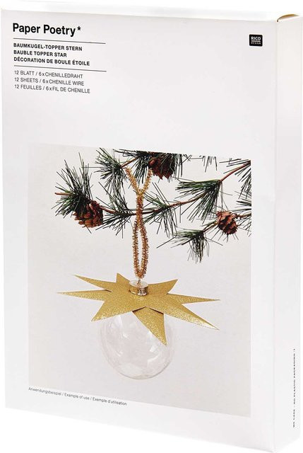 Rico Design Paper Poetry Christbaumkugel-Topper Stern in Gold, 6 Stück - Bild 1