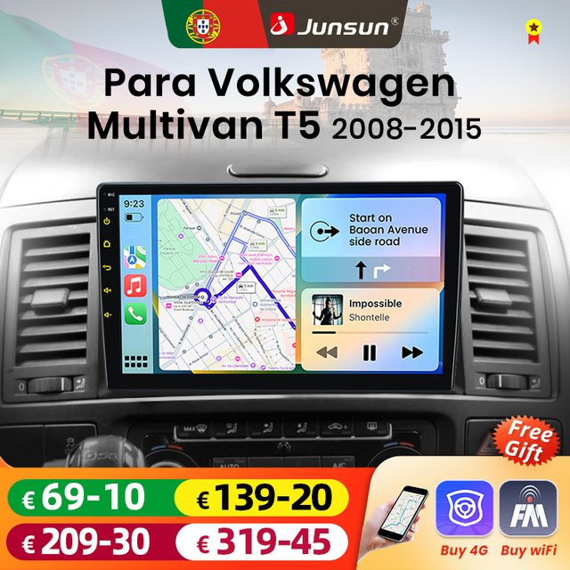 Junsun 8-Kern Android Autoradio mit Carplay und Android Auto für VW Multivan T5 2003-2015 in Schwarz mit GPS und DSP Touchscreen - Bild 1