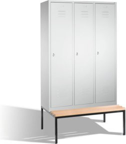C+P Umkleidespind Classic mit Sitzbank, 3 Abteile, Farbe Lichtgrau, H x B x T: 209 x 120 x 50/81,5 cm - Bild 1