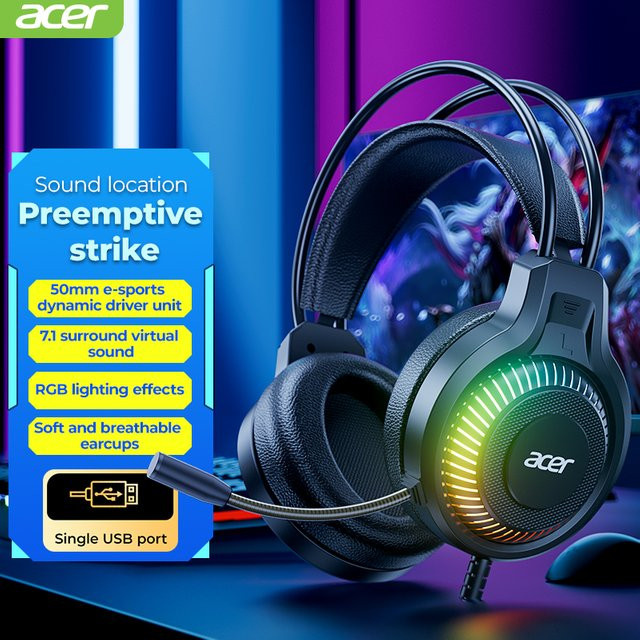 Acer RGB Gaming Kopfhörer mit Mikrofon und geringer Latenz in Schwarz - Bild 1