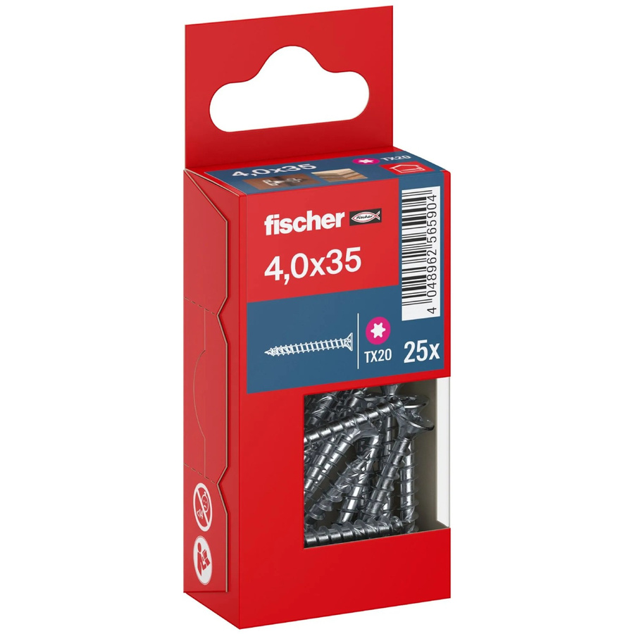 Fischer PowerFast II Senkkopf Schraube mit Torx-Antrieb und Vollgewinde aus Stahl, Farbe: Blau/Silber, Durchmesser: 4 mm, Länge: 35 mm, 25 Stück - Bild 2
