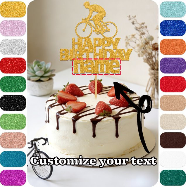 Personalisierter WEIGAO Geburtstagstortenaufsatz mit funkelndem Fahrrad- und Happy-Birthday-Musterdesign - Bild 1