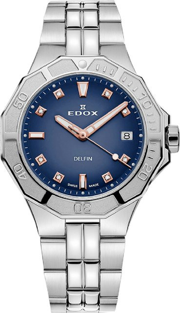Edox Armbanduhr Delfin Diver, Quarz, Edelstahl, Blau, 38 mm, Damen - Bild 1