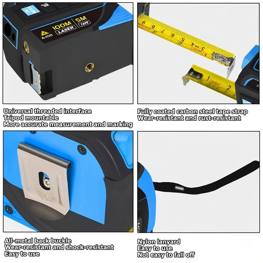 4-in-1 Laser-Entfernungsmesser und Maßband in Blau mit Infrarot-Laser für präzise Messungen bis zu 100 m - Bild 4