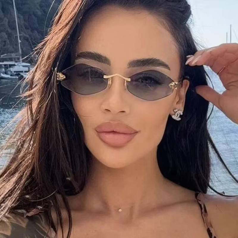 Unisex Sonnenbrille, randlos, hexagonal, Metall - Bild 2