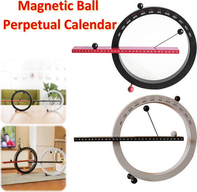 VAKIND Ewiger Kalender mit magnetischer Kugel für Schreibtisch und Wand, modern in Rot und Schwarz - Bild 1