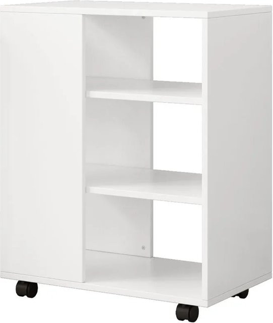 Rebiko Multifunktionaler Standschrank als modernes Regal und Druckertisch in Weiß aus Metall und Holz - Bild 1