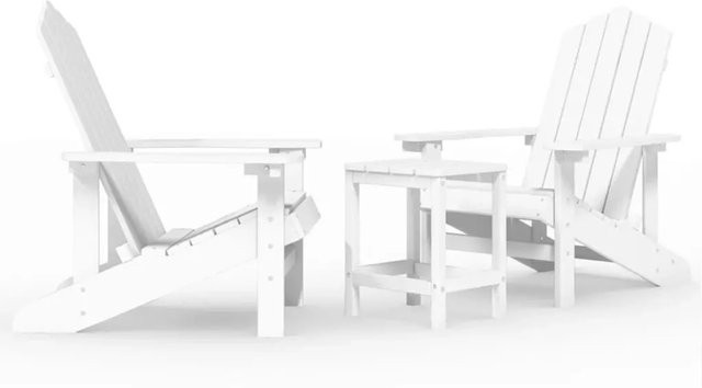 Furnicato Adirondack Gartenstuhl-Set mit Tisch aus HDPE und Stahl in Weiß - Bild 1