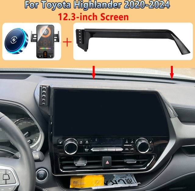 Magnetische Smartphone-Halterung mit kabelloser Ladefunktion für Toyota Highlander 2020-2024 XU70, passend für 12,3 Zoll Bildschirm, Schwarz - Bild 1