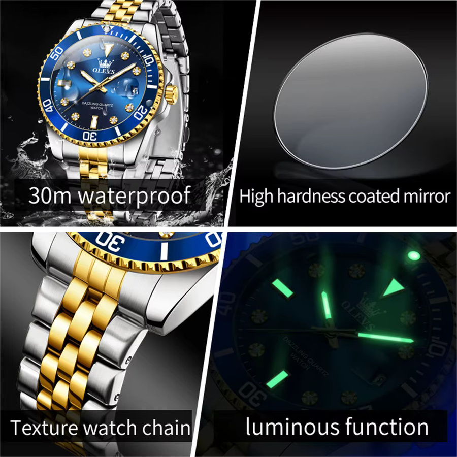 OLEVS Armbanduhr, Quarz, Edelstahl, Blau, Herren - Bild 5