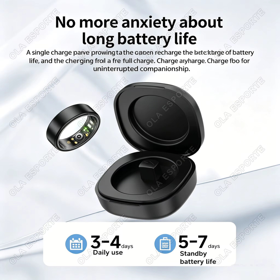 Ola Esporte Smart Ring für Damen und Herren mit Herzfrequenz- und Blutsauerstoff-Monitor, IP68 wasserdicht, Multi-Sport-Modus und Schrittzähler in Schwarz oder Blau - Bild 2