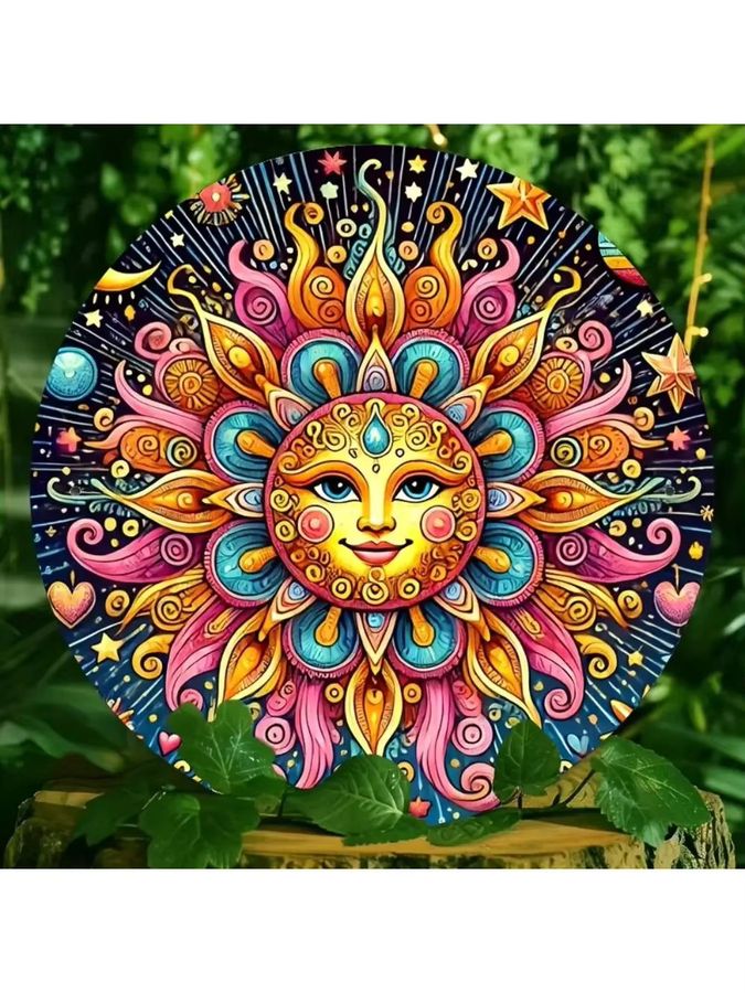 HELLOYOUNG Vintage Metallwandkunst Sonne, runde Metallplatte in Multicolor, Durchmesser: 20 cm - Bild 3