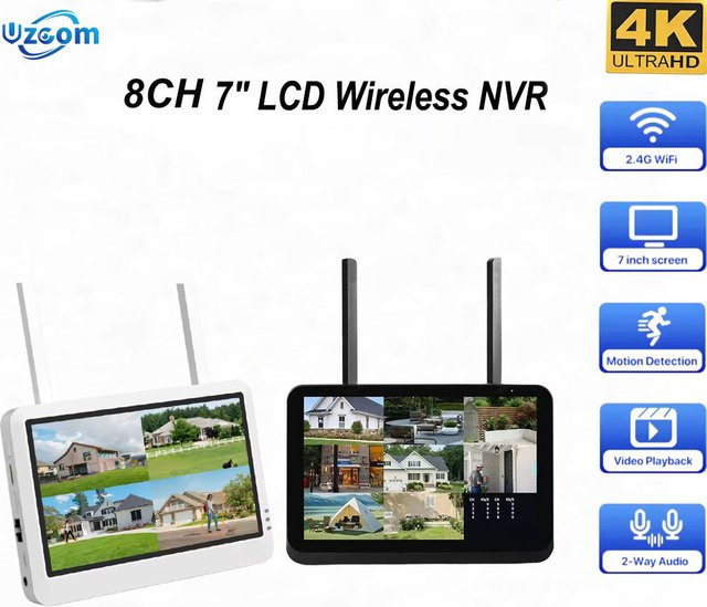 Uzoom 4K 8CH Wireless NVR Sicherheitskamerasystem mit 7-Zoll-Monitor, WIFI und Personenerkennung via iCSee - Bild 1