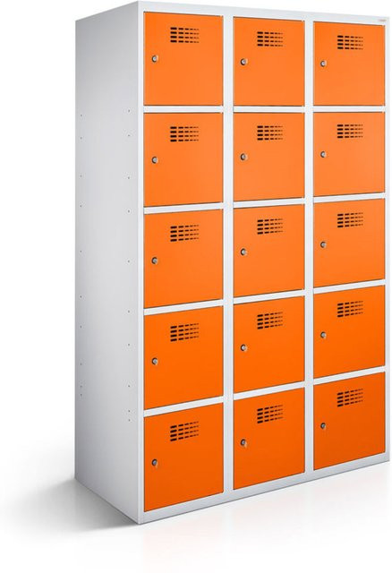 rotstahl Fächerschrank mit 15 Fächern in Orange und lichtgrauem Korpus, B/T/H: 90 x 50 x 180 cm - Bild 1