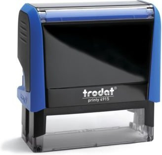 Adress-Stempel trodat Printy 4915 mit blauem Gehäuse und schwarzem Stempelabdruck (Self-Inking) - Bild 1