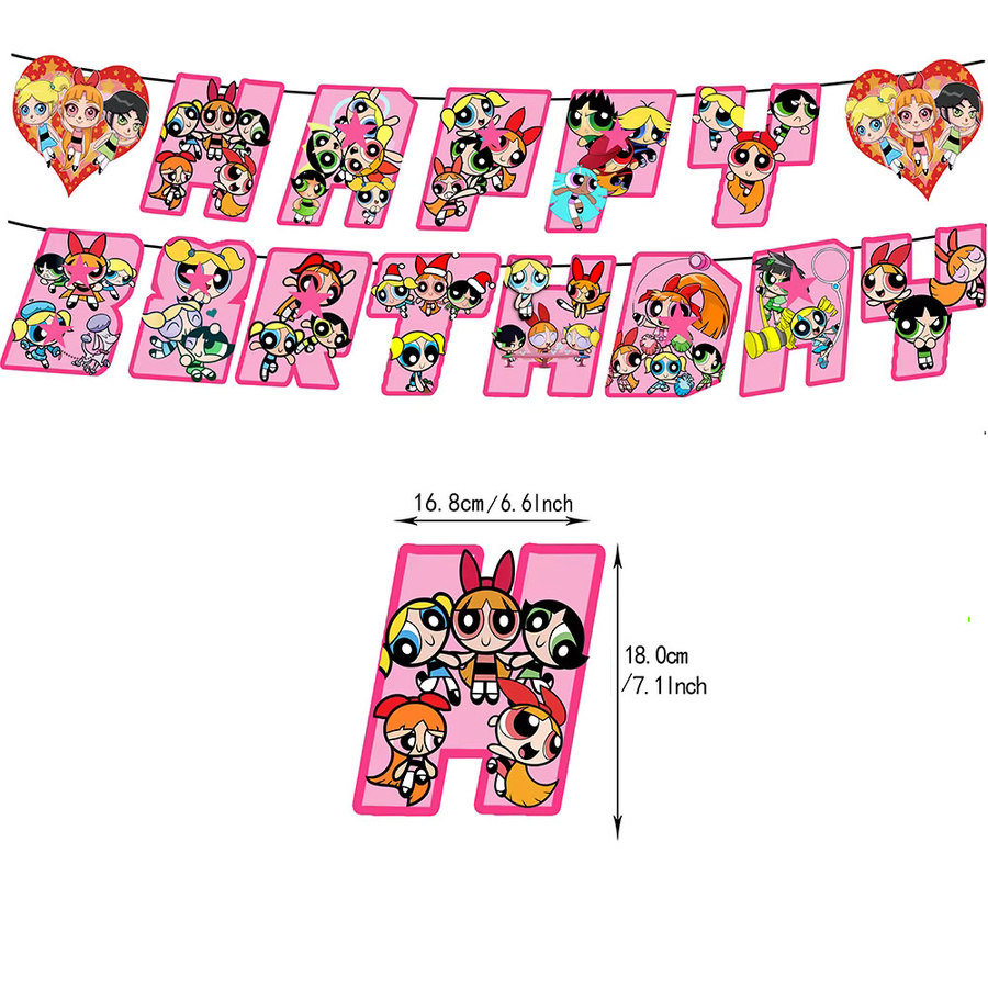 Beast Kingdom Powerpuff Girls Geburtstagsparty Dekorations-Set in Mehrfarbig mit Hintergrund-Ballon-Set, Tortendekoration und Kulisse - Bild 2