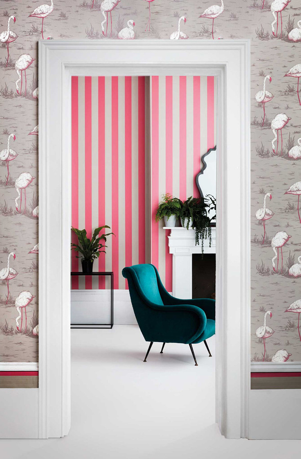 Cole & Son Tapete Jaspe Border in Anthrazit und Pink mit Streifenmuster aus Vlies - Bild 1