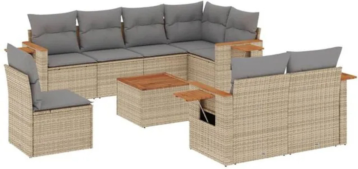 Vidaxl 9-tlg. Garten-Sofagarnitur aus Polyrattan mit Kissen in Beige und Grau - Bild 1