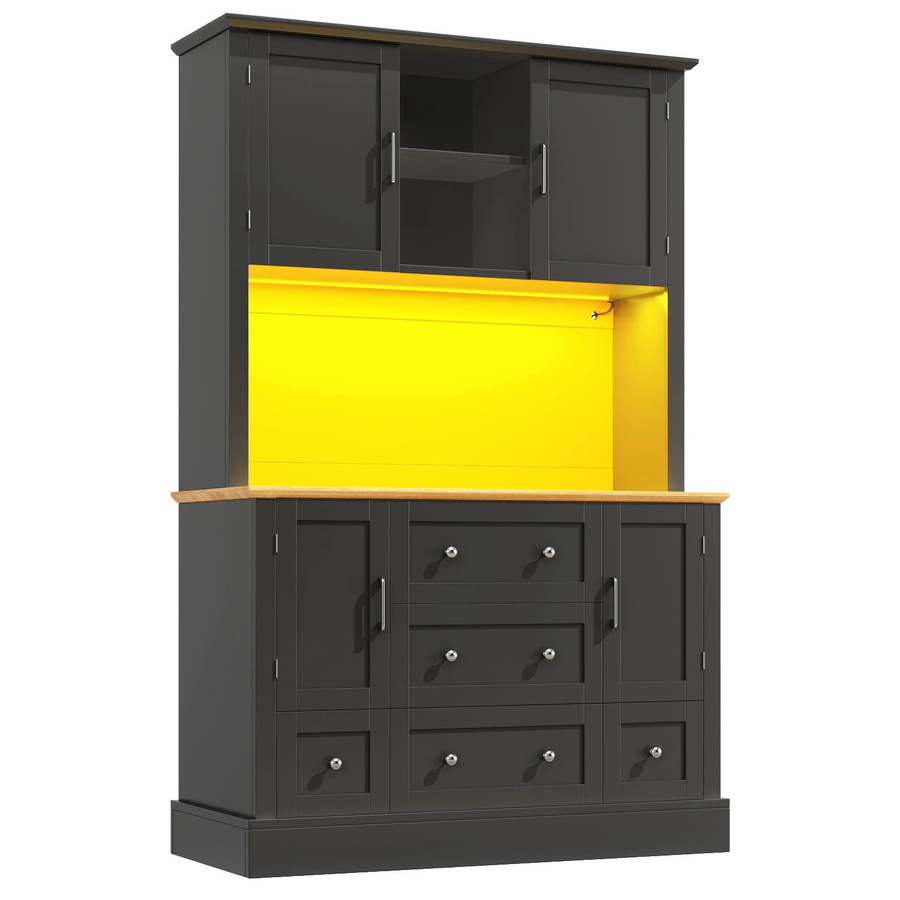 Merax Hochschrank in Schwarz mit 4 Türen, 5 Schubladen und integrierter LED-Beleuchtung, B/T/H: 115 x 40 x 180 cm - Bild 2
