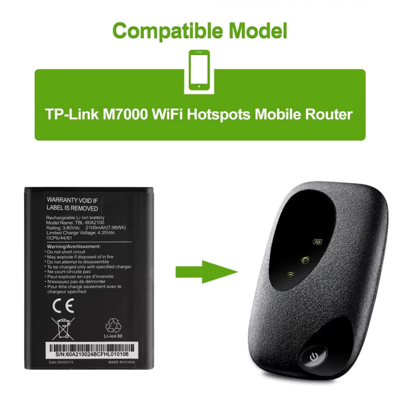 TP-Link Ersatz-Akku TBL-60A2100 für M7000 WLAN-Router, 2100mAh, 3,8V, Schwarz - Bild 5