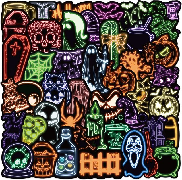 50-teiliges Set Neon-Halloween-Aufkleber in Multicolour von Anime Worlds Store für Dekorationen und Gadgets - Bild 1