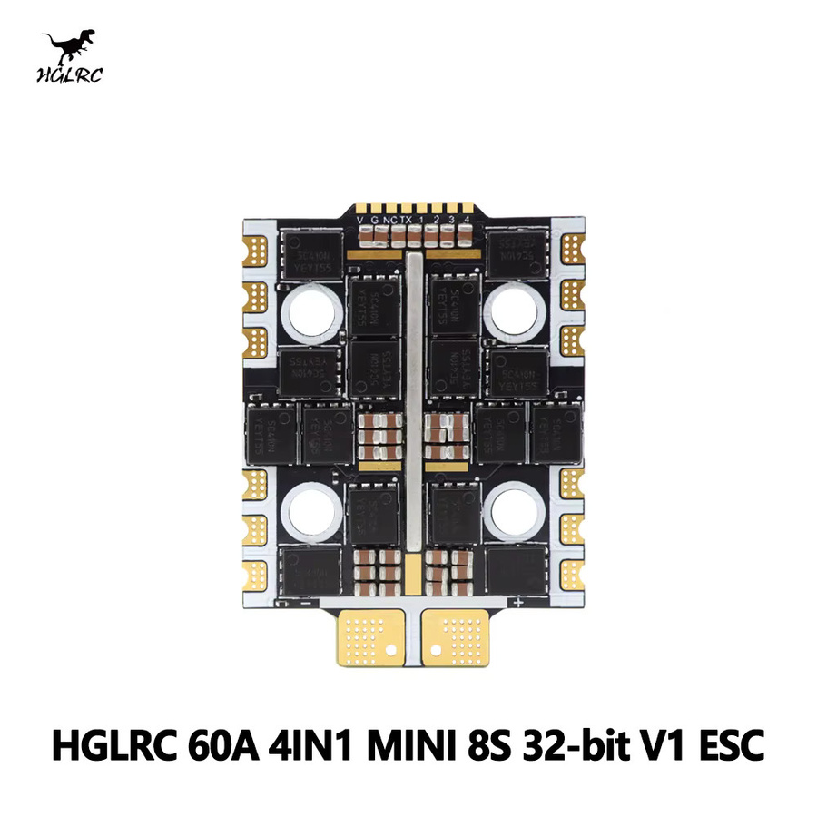 HGLRC 60A 4in1 Mini ESC mit 32-Bit BL32/AM32 Firmware und bidirektionalem DShot für FPV Racing Drohnen, Schwarz, 3-8S Hochspannung - Bild 2