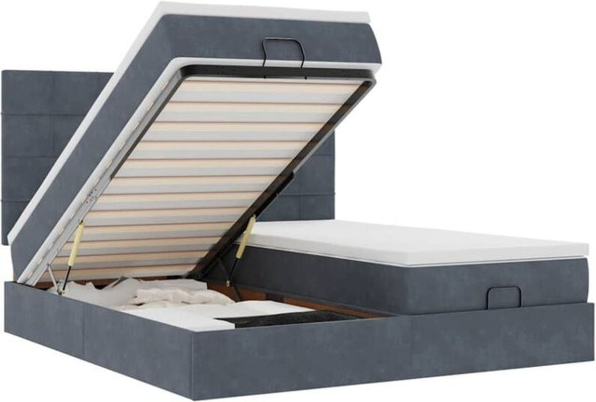 Vidaxl Ottoman Polsterbett mit Matratze aus Samt in Anthrazit Grau B/T: 200 x 200 cm - Bild 1