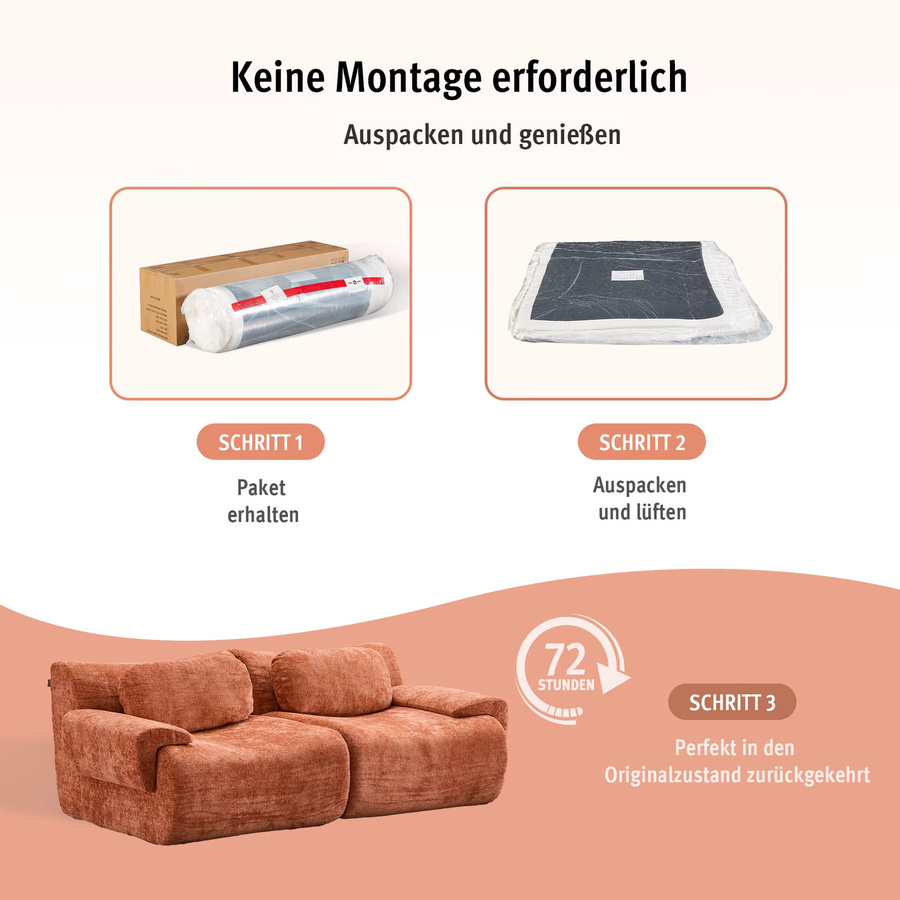 WELAX Cloud Loveseat Modulares Ecksofa in Orange, 2-Sitzer mit Memory-Schaum und Chenille-Bezug, Breite: 184 cm - Bild 3